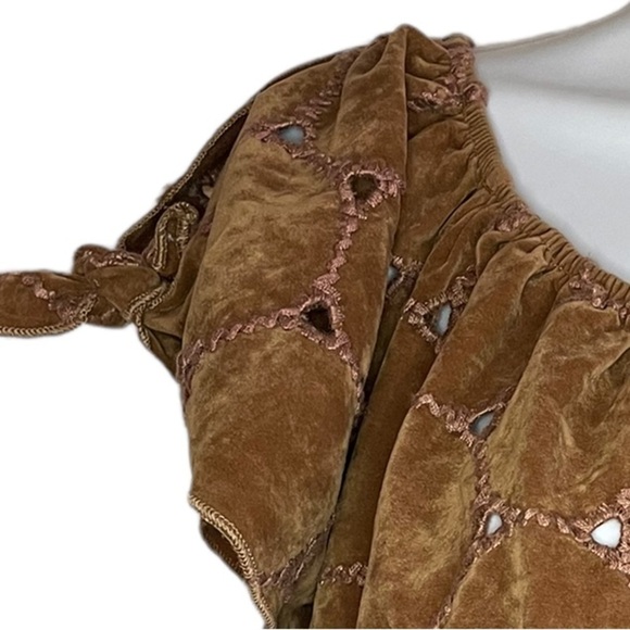 Brown Slit tie Sleeve Square Neck Stitching Top boho Western Pullover Top - Picture 7 of 13